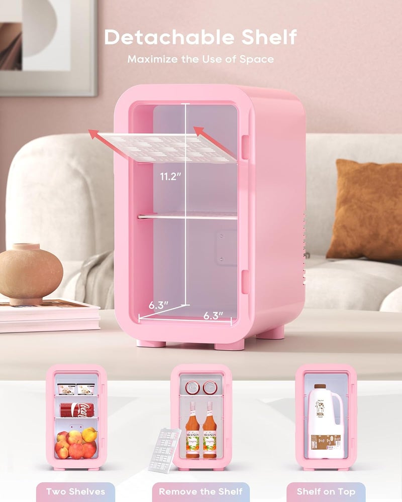 BEICHEN Mini Fridge,6 Liter/8 Can New Upgraded Skincare Fridge,110V AC/DC Portable Thermoelectric Cooler & Warmer for Skin Care, Cosmetics, Beverage, Food,Great for Bedroom,Office,Dorm(Pink) - Image 3